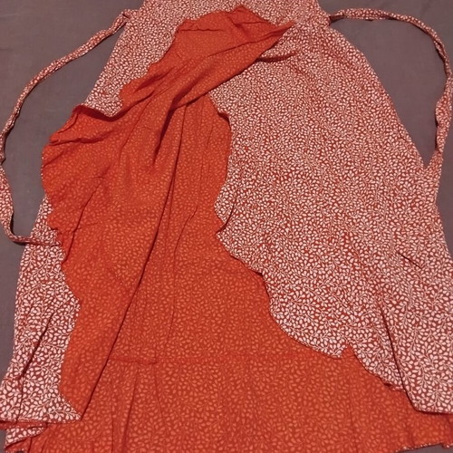Midi asymmetrical skirt like new, red with small floral print, size M
