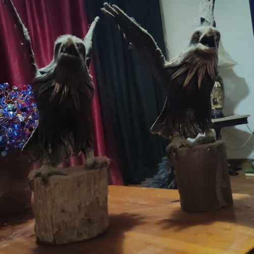 Wooden eagle souvenirs used, large pair