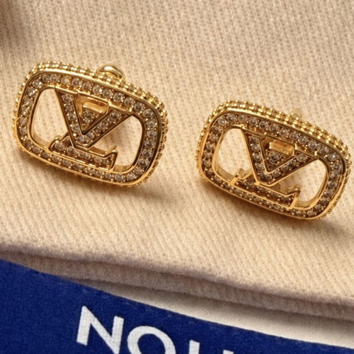 LV style earrings, 18K gold plated stainless steel with stones