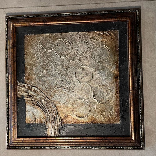 Canvas frame abstract art like new with carved frame