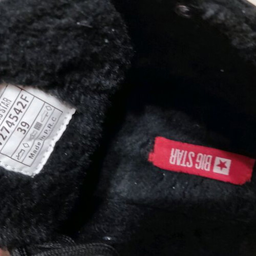Big Star sneakers black high with fleece lining like new, size 39