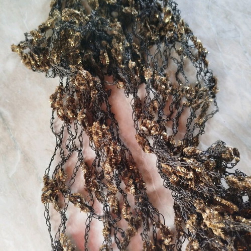 Crocheted spring scarf new, brown gold