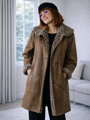 Womens Faux Suede Mouton Coat warm, like new, beige