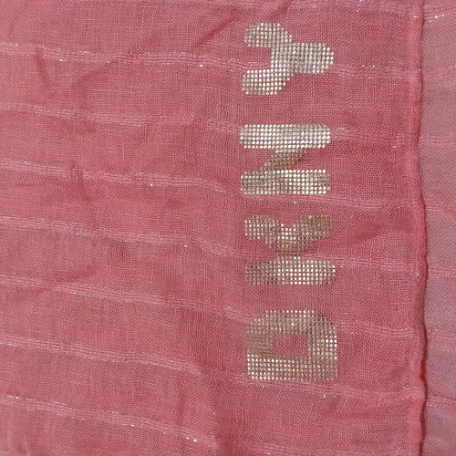 DKNY pashmina scarf new in pink with white and gold thread
