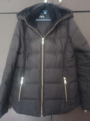 Zara black jacket with hood used, warm, size M