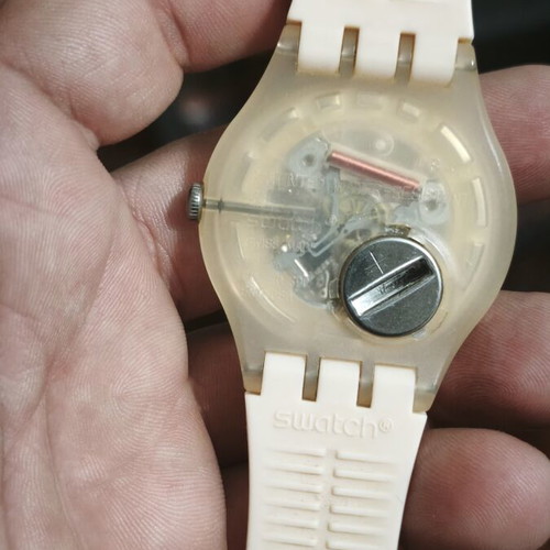 Swatch Swiss Vintage Day-Date watch, white strap