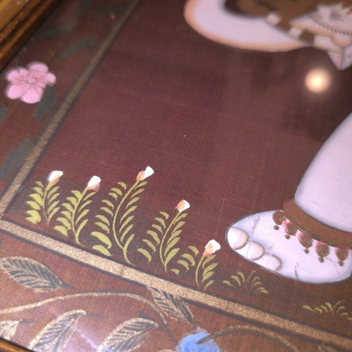 Vintage Indian elephant painting on silk used, handmade