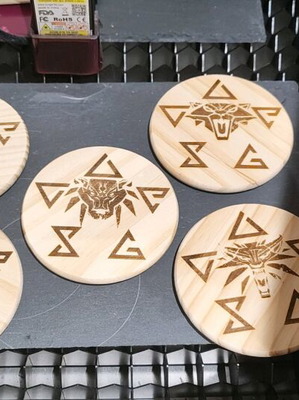 Witcher Schools wooden coasters new, set with engraved designs