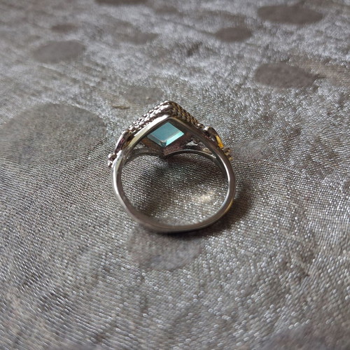 Moonstone ring new, square shape, silver-plated metal