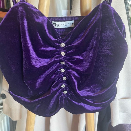 Zara set midi skirt and large top like new, purple velvet