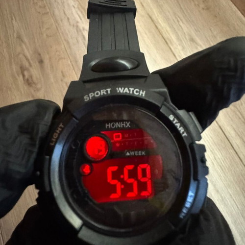 Digital Sport Watch new, men's black with rubber strap