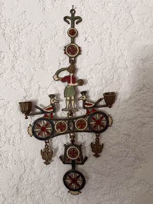 Wall Candleholder Byzantine Enamel Orthodox Cross brass 44x22 cm like new