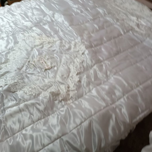 Satin double bed cover new with embroidery and lace