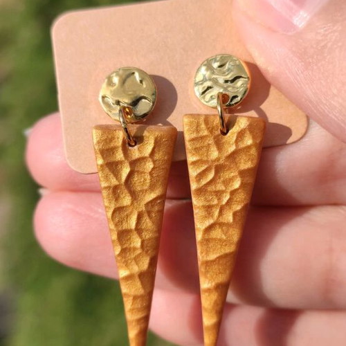 Handmade earrings new, gold polymer clay and steel