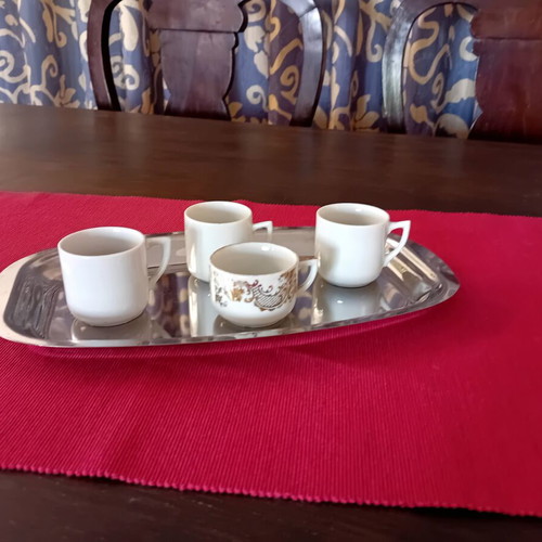 Vintage coffee cup set used, four cups with saucer