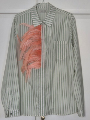 Milkwhite shirt new, striped with pink feathers, size M