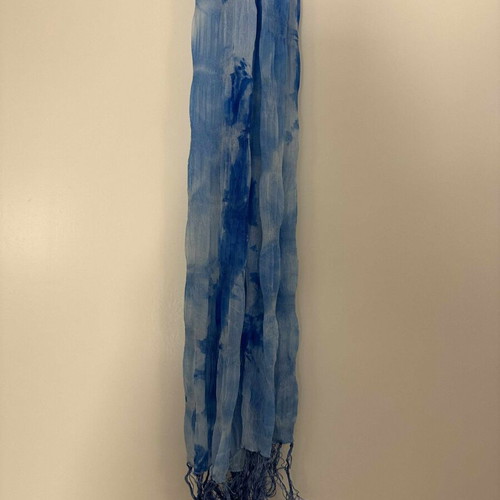 Light Blue Scarf with Tie-Dye Effect and Fringes like new