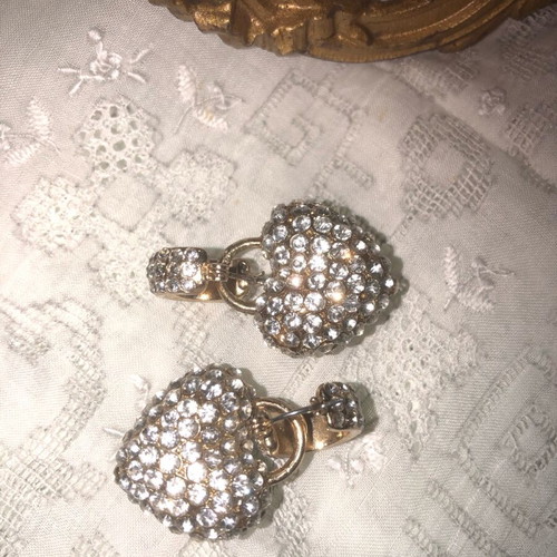 Zara double heart earrings like new, gold and silver with rhinestones