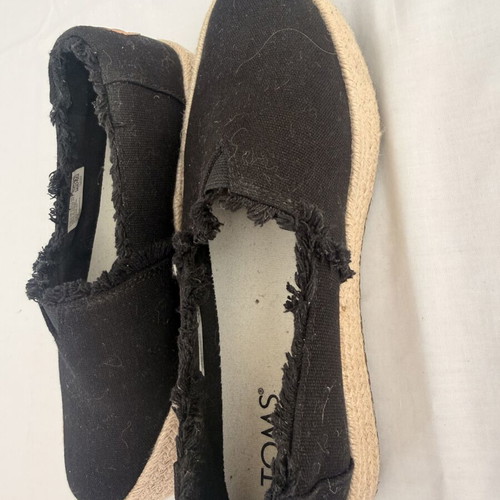 Toms wedge black ladies shoes size 37.5 espadrilles
