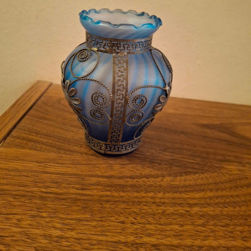 Filigree blue vintage 50s vase like new