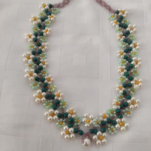 Handmade knitted necklace with beads new