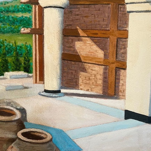 Authentic oil painting Palace of Knossos Crete used