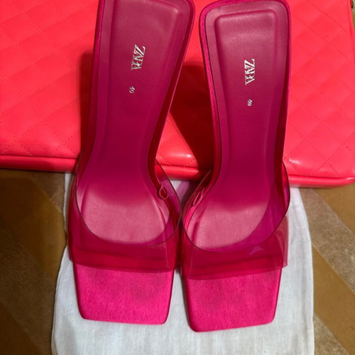 Zara vinyl mule shoes with high heels, limited edition, pink