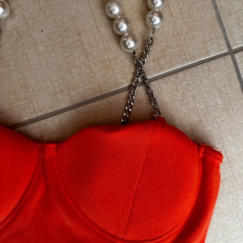 Coral top bodysuit like new with pearl straps one size