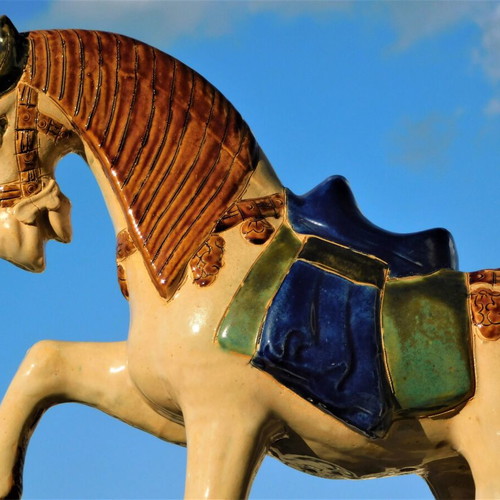 Ceramic faience horse statue used, vintage