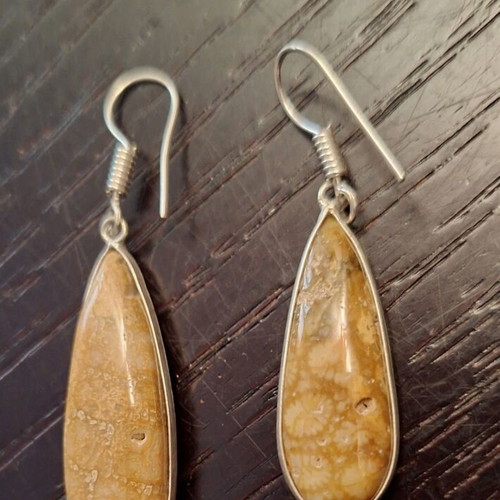 Fossil Coral Earrings new, silver plated 925