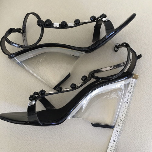 Le Silla sandals size 39 used, black leather with clear heel and white crystals
