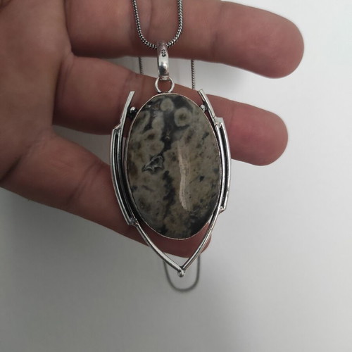Silver necklace with Ocean Jasper stone new, 45 cm chain