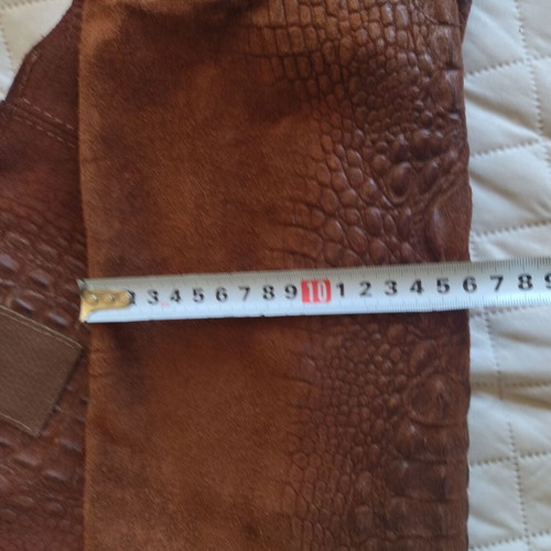 Shoulder bag new natural suede with crocodile pattern brown