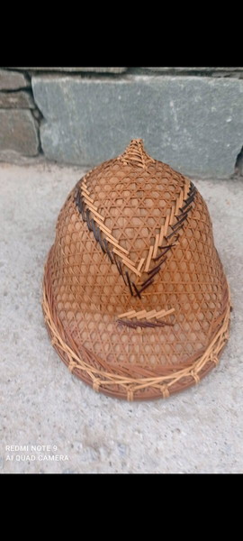 Antique hand knitted Bamboo helmet hat from Hong Kong