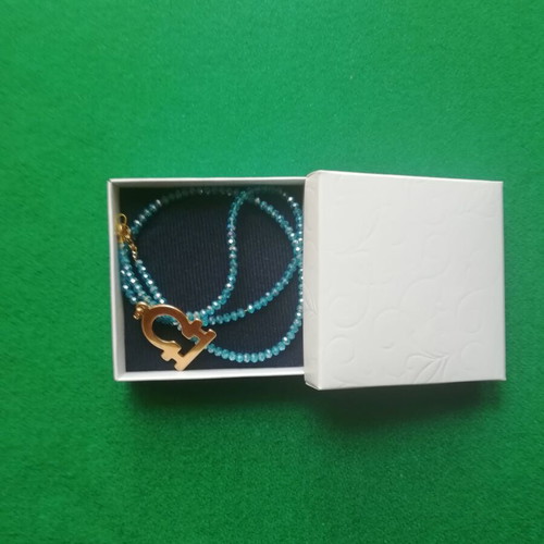 Libra necklace gold-plated pendant new with transparent blue iridescent color