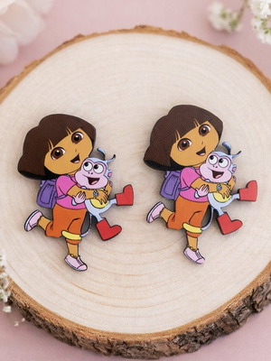 Wooden Dora and Boots earrings multicolored, new