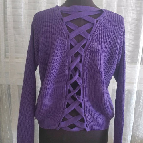 TALLY WEiJL Purple Knit Sweater with Lace-Up Back like New