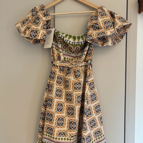 Boho dress new off-shoulder with balloon sleeves multicolor