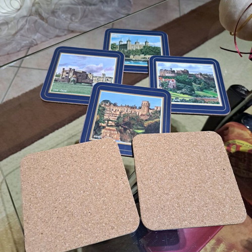 Harrod's Knightsbridge British Castles coasters with cork, new set of 6