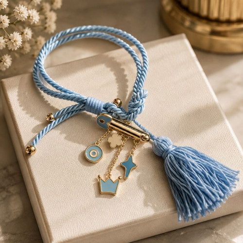 Baby Stroller or Crib Charm Blue with Eye and Crown, new