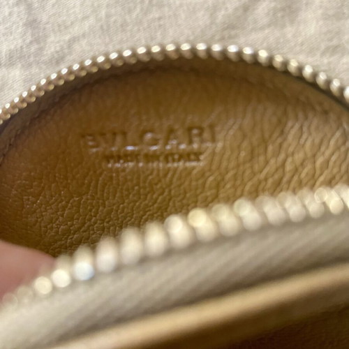 Bvlgari round coin purse leather wallet, beige