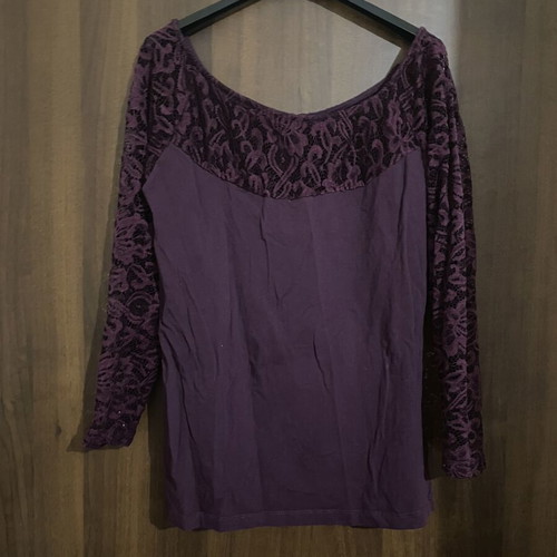 Purple Long-Sleeve Blouse With Lace Like New
