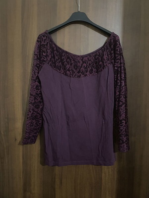 Purple Long-Sleeve Blouse With Lace Like New