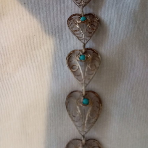 Vintage handmade jewelry set used, genuine silver with turquoise stones
