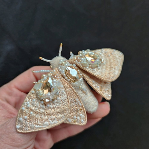 Butterfly brooch new, beige, handmade