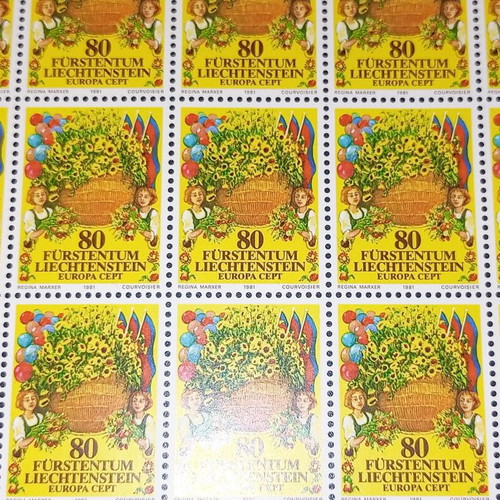Sheet of 20 unused 80 Furstentum Liechtenstein Europa Cept 1981 stamps new