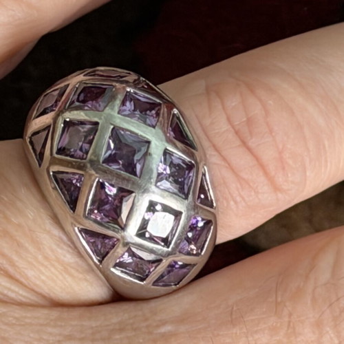 Vintage Handmade Ring with Amethyst Size 56-59, Silver 925