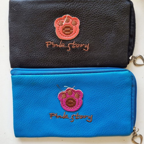 Cream Bear wallet set of 2, synthetic leather, blue and black
