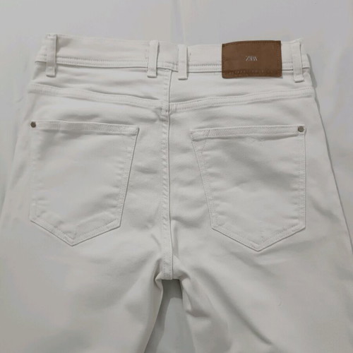 ZARA Men's White Slim Fit Pants Like New with Distressed Design