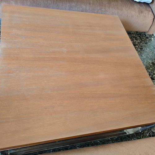 Wooden coffee table with metal base, 127x127 cm